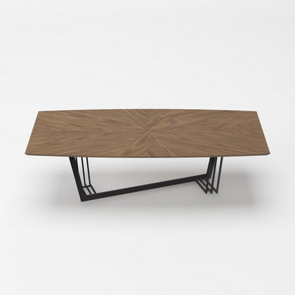 Walnut And Black Rectangular Geo Trestle Wood Dining Table