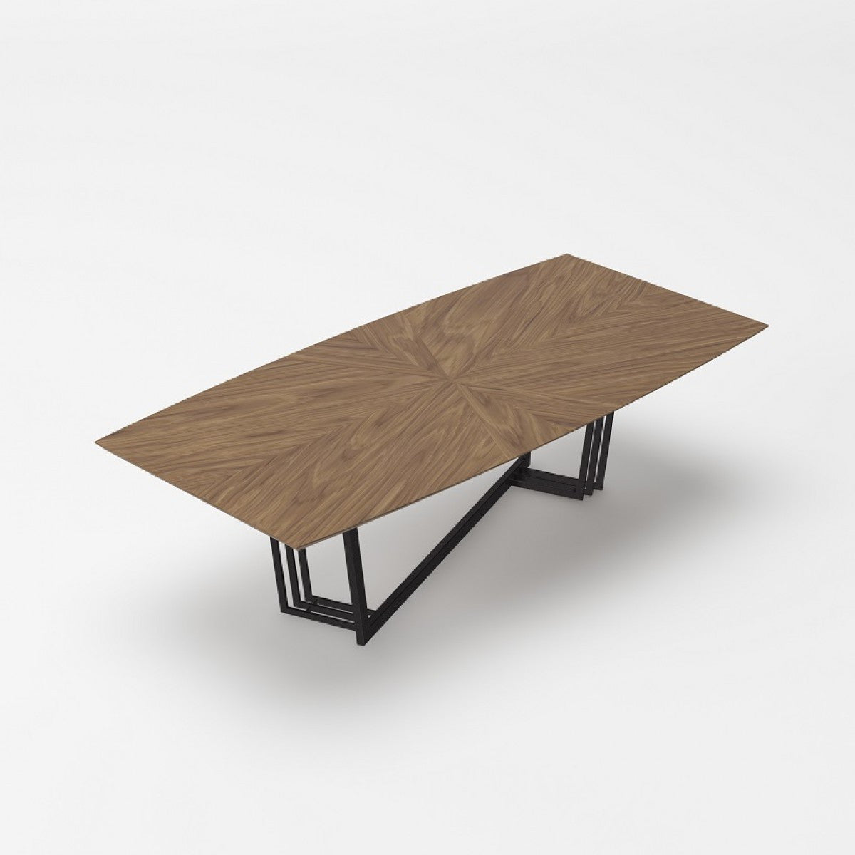 Walnut And Black Rectangular Geo Trestle Wood Dining Table