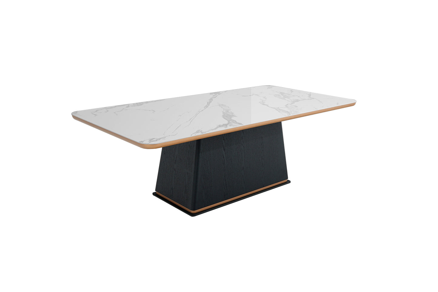 White Ceramic Faux Marble And Black Rectangular Dining Table