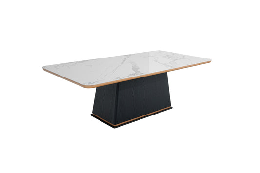 White Ceramic Faux Marble And Black Rectangular Dining Table