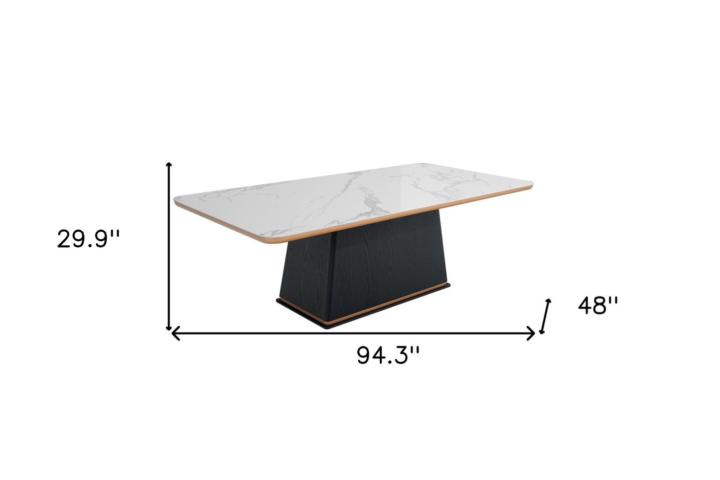 White Ceramic Faux Marble And Black Rectangular Dining Table