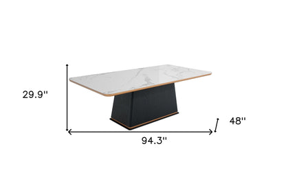 White Ceramic Faux Marble And Black Rectangular Dining Table
