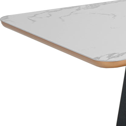 White Ceramic Faux Marble And Black Rectangular Dining Table