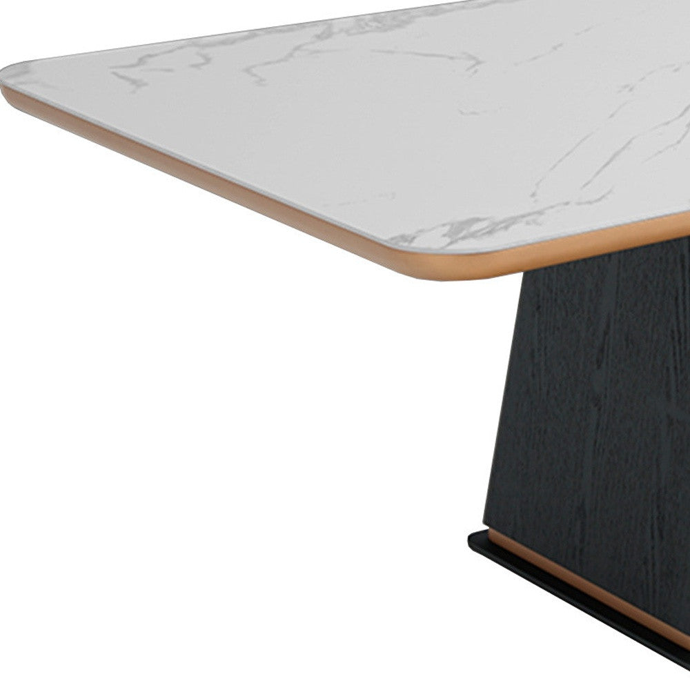 White Ceramic Faux Marble And Black Rectangular Dining Table