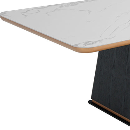White Ceramic Faux Marble And Black Rectangular Dining Table