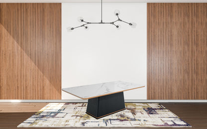 White Ceramic Faux Marble And Black Rectangular Dining Table