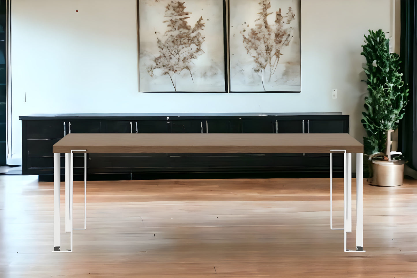 Walnut And Chrome Rectangular Manufactured Wood And Stainless Steel Dining Table
