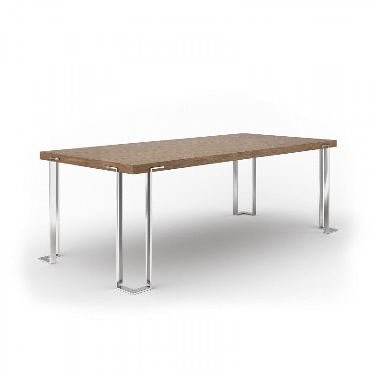 Walnut And Chrome Rectangular Manufactured Wood And Stainless Steel Dining Table