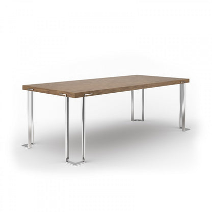 Walnut And Chrome Rectangular Manufactured Wood And Stainless Steel Dining Table