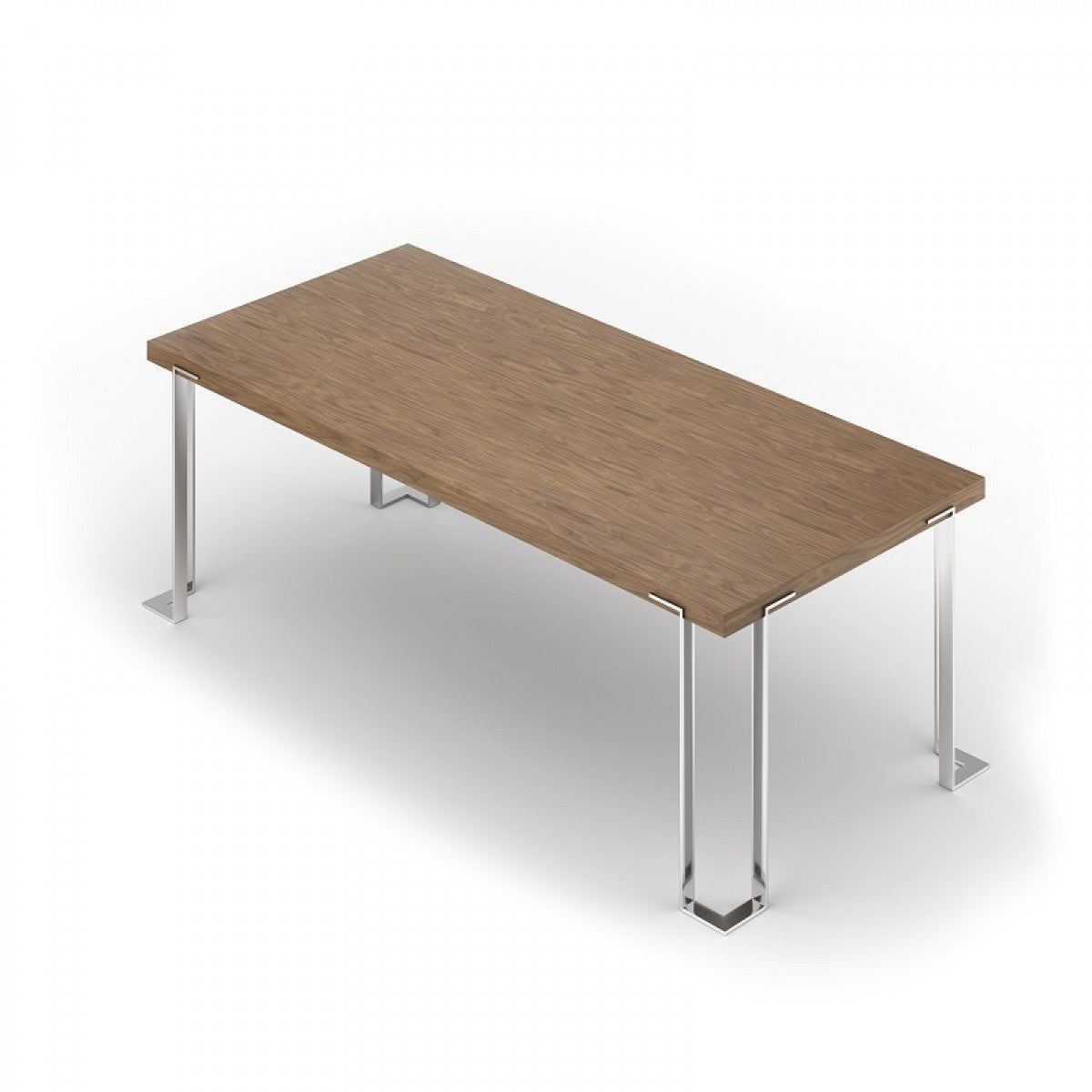 Walnut And Chrome Rectangular Manufactured Wood And Stainless Steel Dining Table