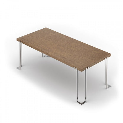 Walnut And Chrome Rectangular Manufactured Wood And Stainless Steel Dining Table