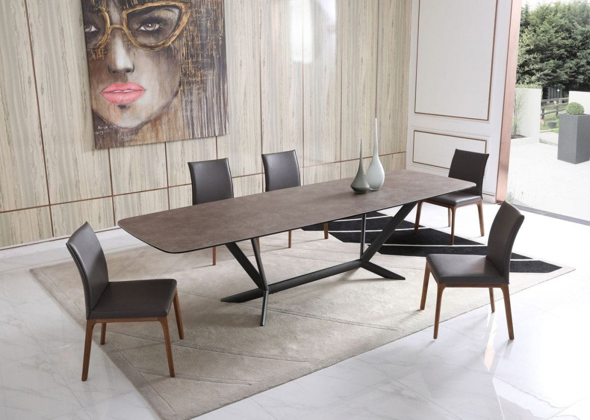 Gray And Black Ceramic And Metal Trestle Base Dining Table