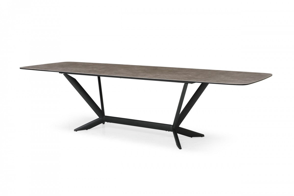 Gray And Black Ceramic And Metal Trestle Base Dining Table