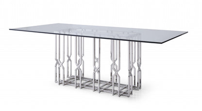 Clear And Silver Glass And Stainless Steel Pedestal Base Dining Table