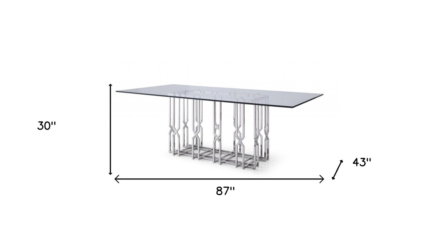 Clear And Silver Glass And Stainless Steel Pedestal Base Dining Table