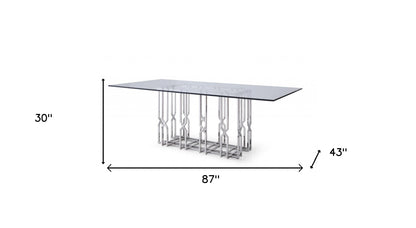 Clear And Silver Glass And Stainless Steel Pedestal Base Dining Table