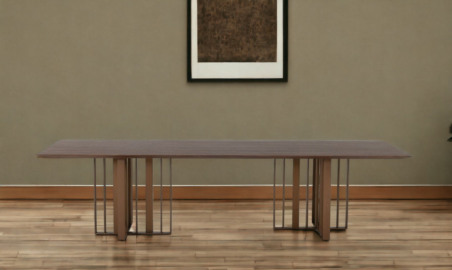 Brown And Brass Stainless Steel Double Pedestal Base Dining Table