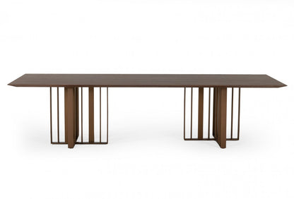 Brown And Brass Stainless Steel Double Pedestal Base Dining Table