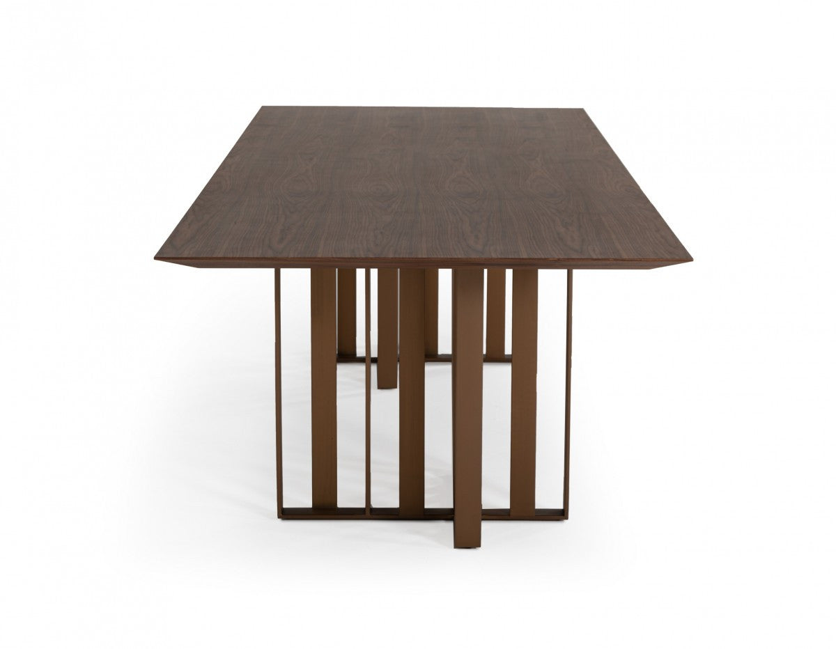 Brown And Brass Stainless Steel Double Pedestal Base Dining Table