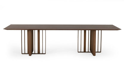 Brown And Brass Stainless Steel Double Pedestal Base Dining Table