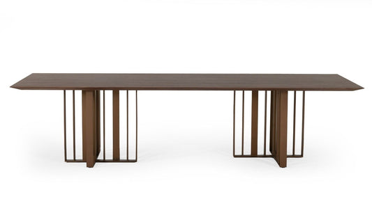 Brown And Brass Stainless Steel Double Pedestal Base Dining Table