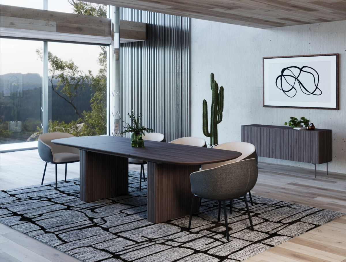 Smoked Rectangular Manufactured Wood Self-Storing Leaf Dining Table