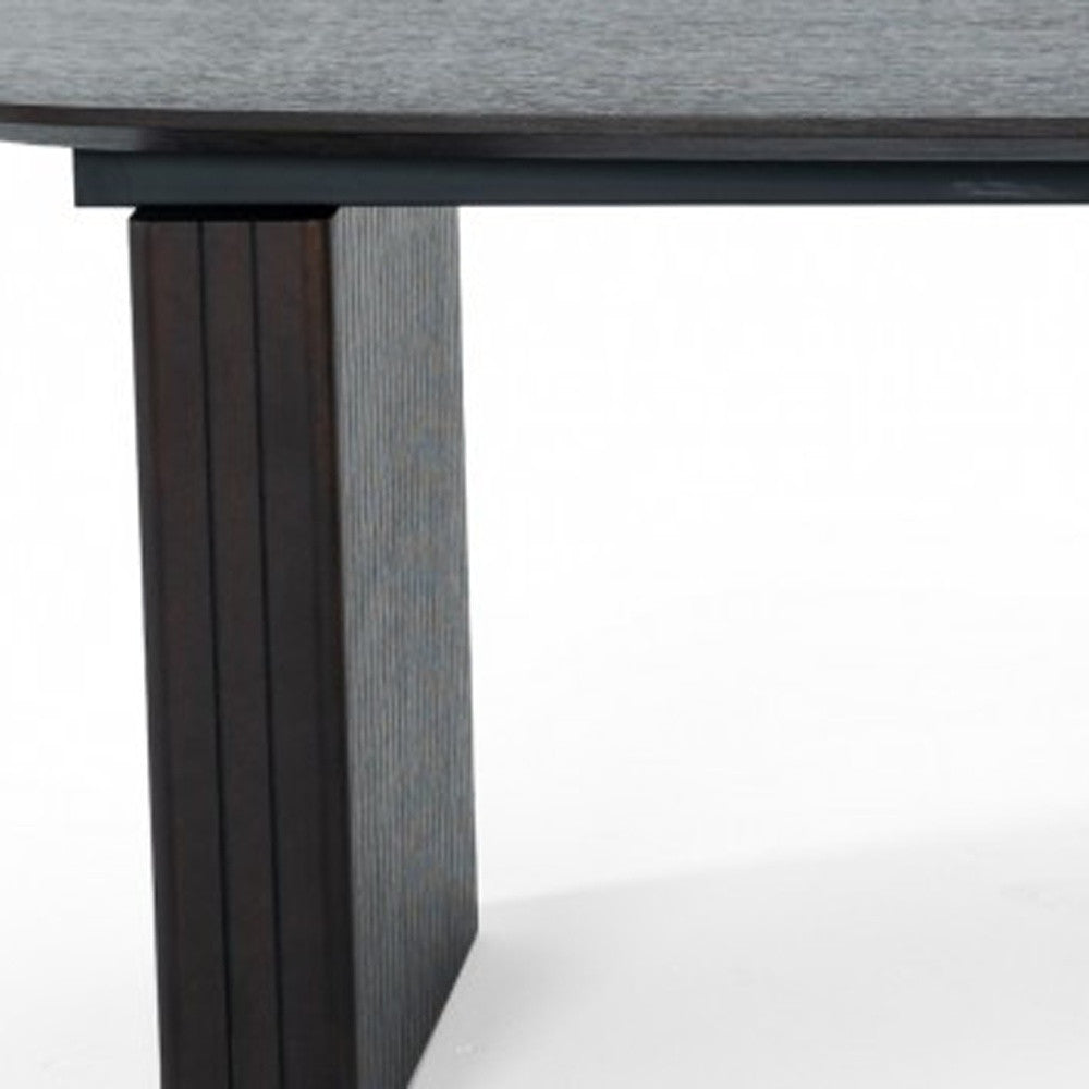 Smoked Rectangular Manufactured Wood Self-Storing Leaf Dining Table