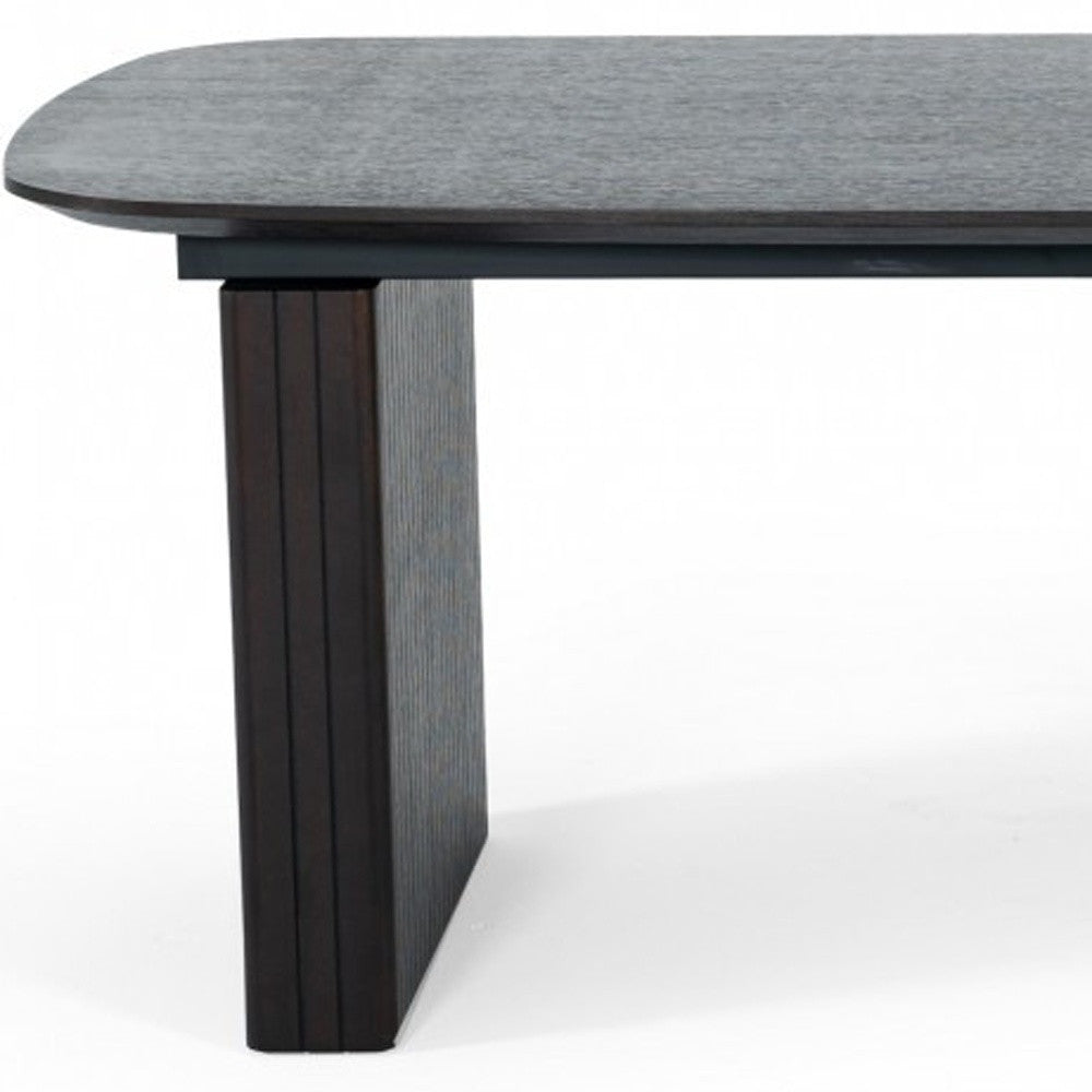 Smoked Rectangular Manufactured Wood Self-Storing Leaf Dining Table