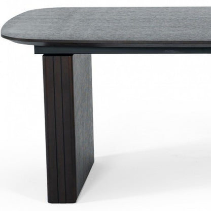 Smoked Rectangular Manufactured Wood Self-Storing Leaf Dining Table