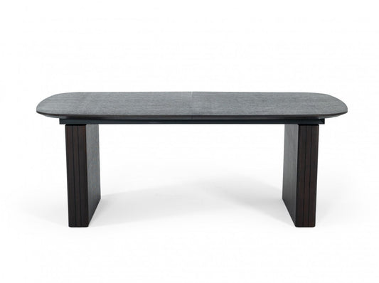 Smoked Rectangular Manufactured Wood Self-Storing Leaf Dining Table