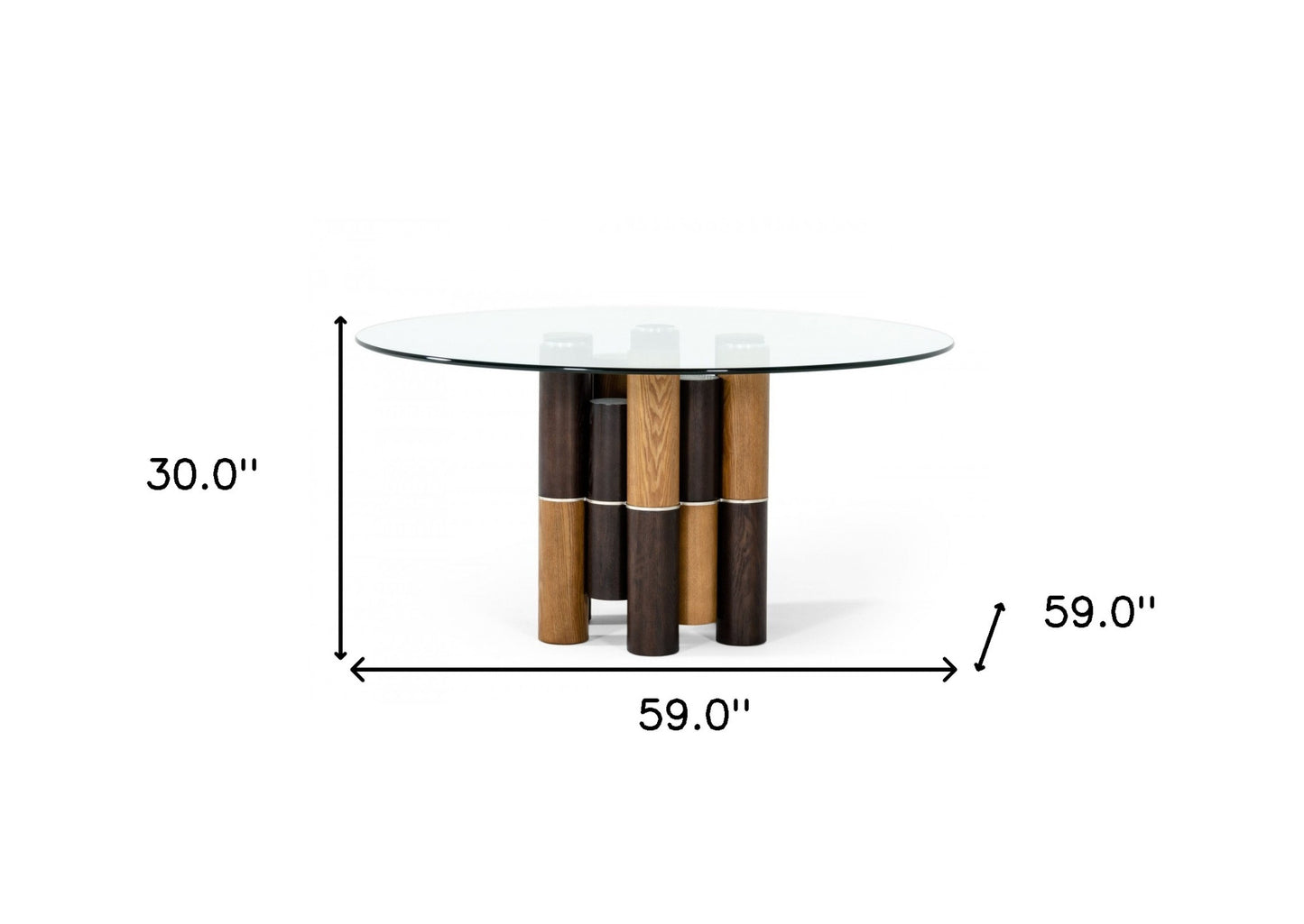 Clear And Walnut Rounded Glass And Solid Manufactured Wood Dining Table