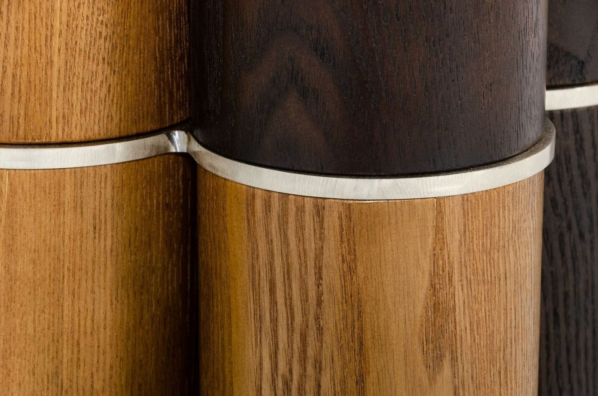 Clear And Walnut Rounded Glass And Solid Manufactured Wood Dining Table