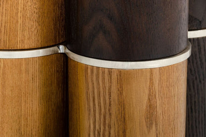 Clear And Walnut Rounded Glass And Solid Manufactured Wood Dining Table