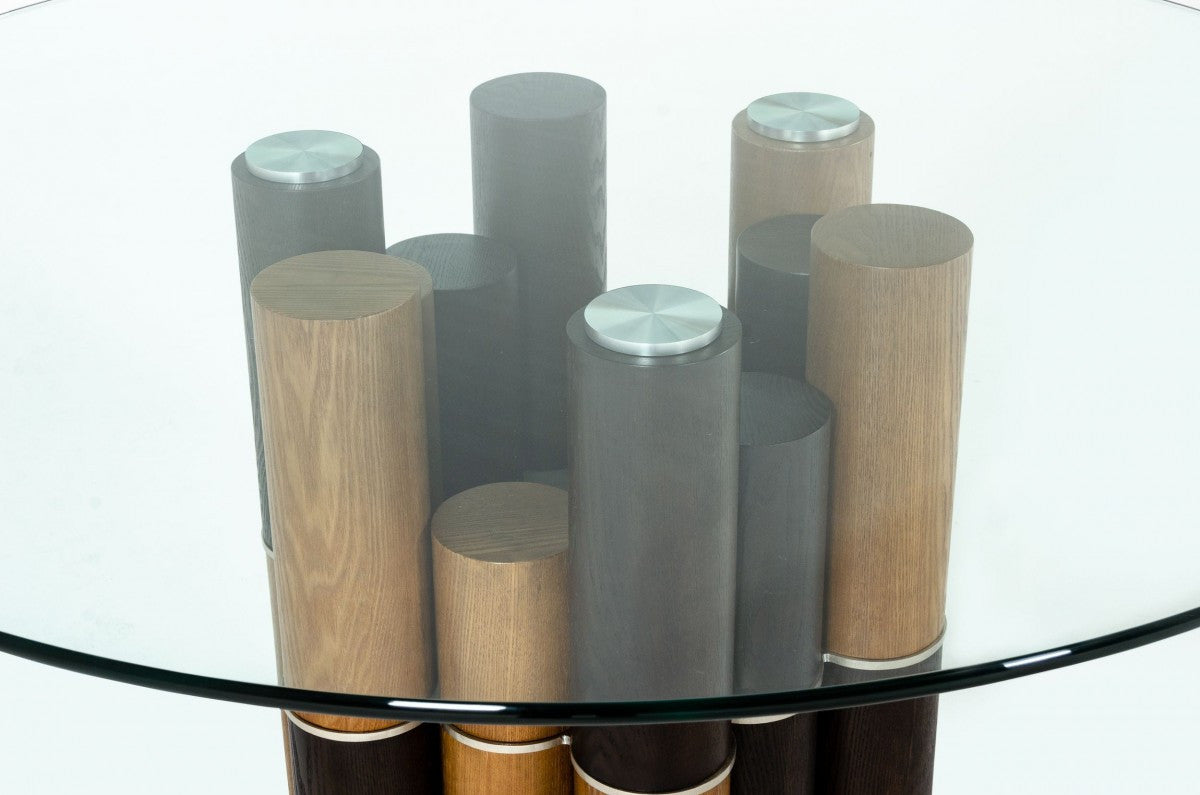 Clear And Walnut Rounded Glass And Solid Manufactured Wood Dining Table