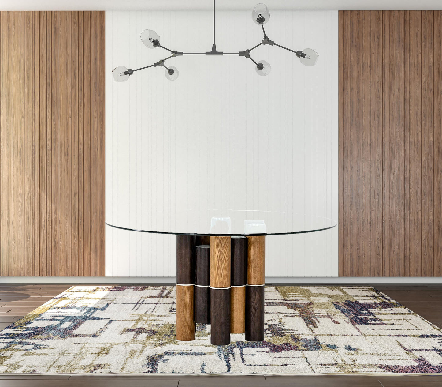 Clear And Walnut Rounded Glass And Solid Manufactured Wood Dining Table