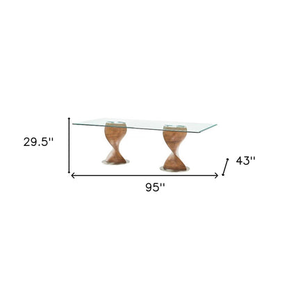 Clear And Brown Glass And Solid Wood Double Pedestal Base Dining Table