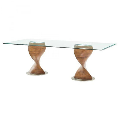 Clear And Brown Glass And Solid Wood Double Pedestal Base Dining Table