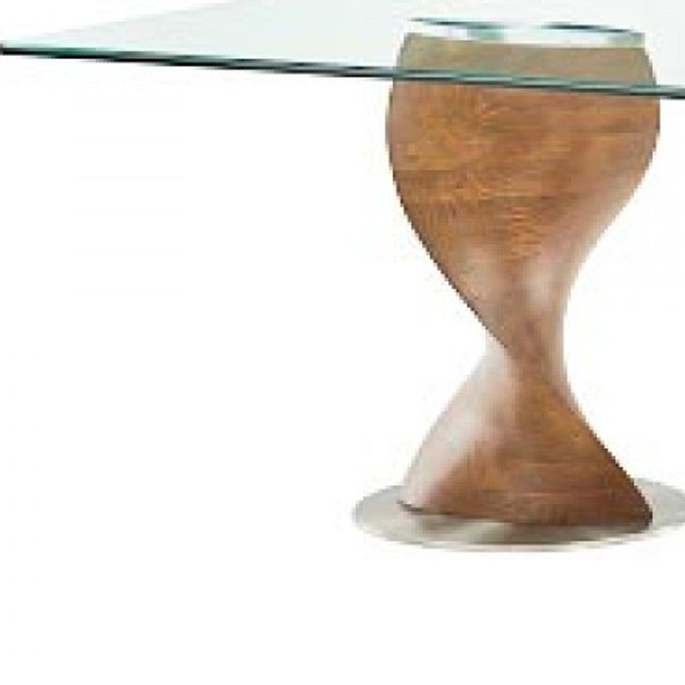 Clear And Brown Glass And Solid Wood Double Pedestal Base Dining Table