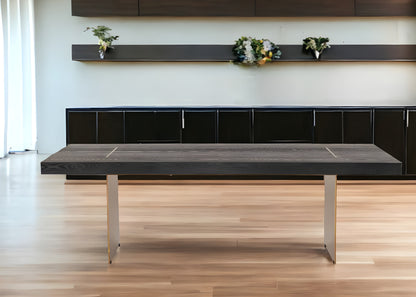 Dark Brown And Brass Metal Sled Base Dining Table