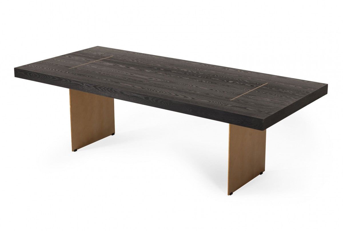Dark Brown And Brass Metal Sled Base Dining Table