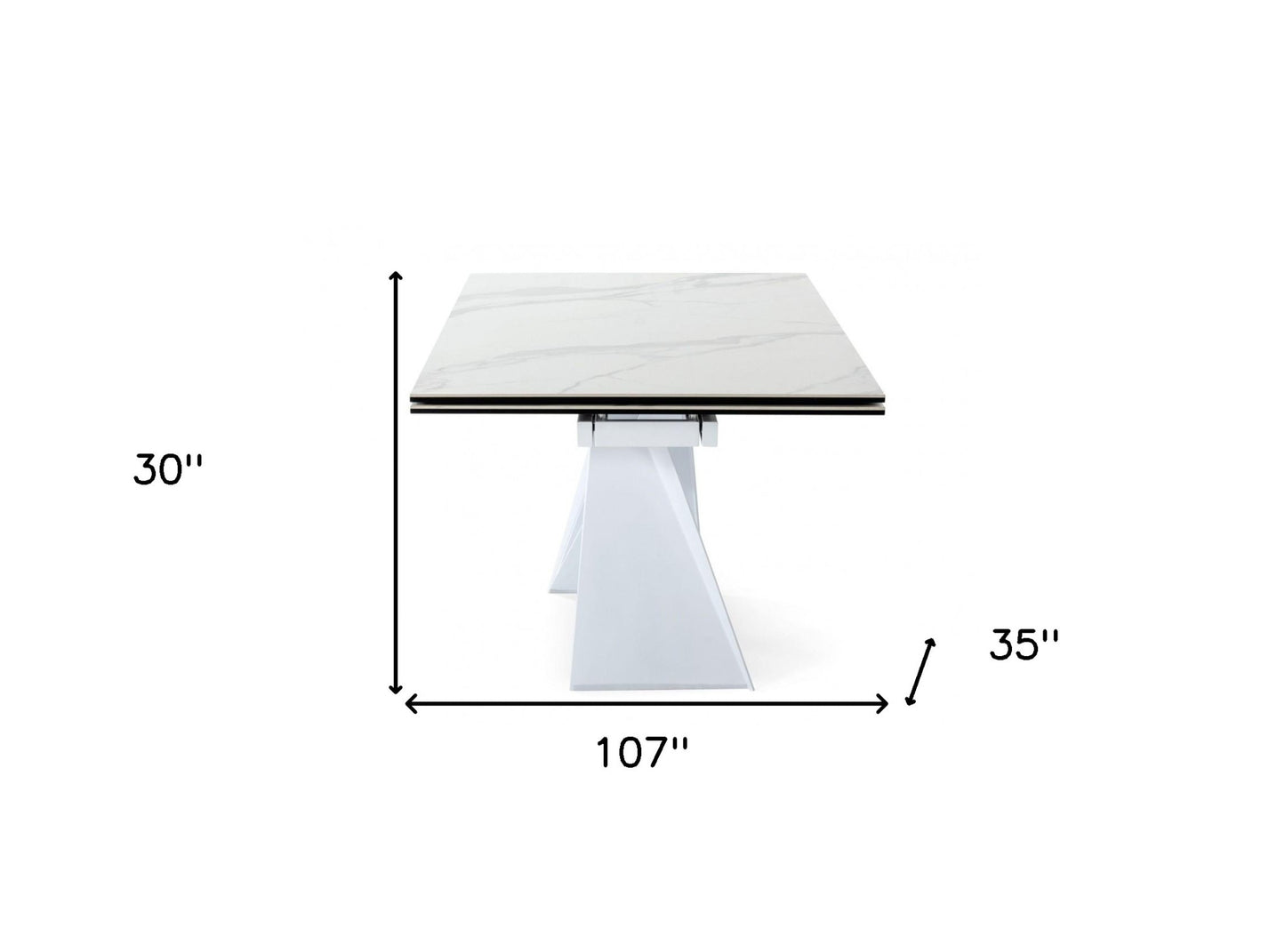 White Rectangular Ceramic And Metal Self-Storing Leaf Dining Table