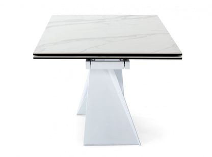 White Rectangular Ceramic And Metal Self-Storing Leaf Dining Table