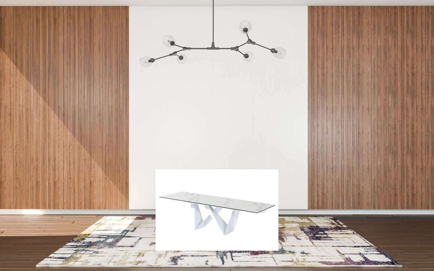White Rectangular Ceramic And Metal Self-Storing Leaf Dining Table