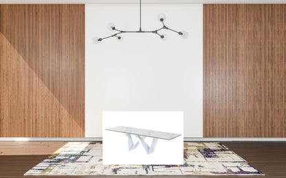 White Rectangular Ceramic And Metal Self-Storing Leaf Dining Table