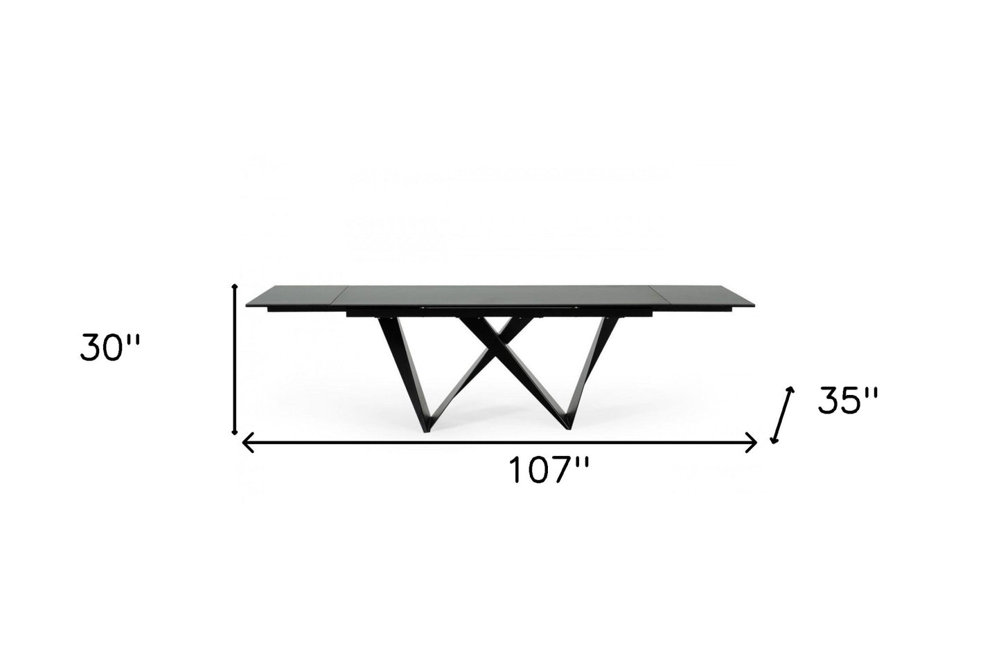 Black Rectangular Ceramic And Metal Self-Storing Leaf Dining Table
