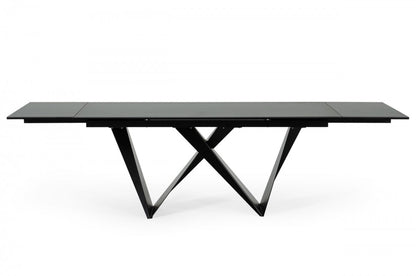 Black Rectangular Ceramic And Metal Self-Storing Leaf Dining Table
