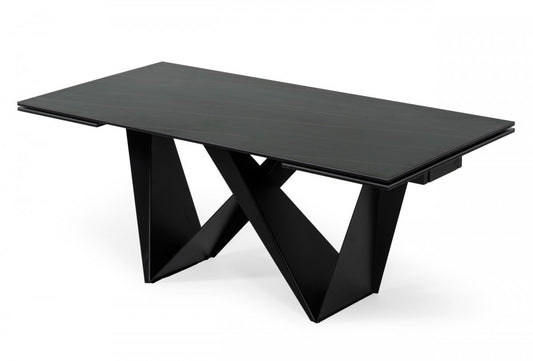 Black Rectangular Ceramic And Metal Self-Storing Leaf Dining Table