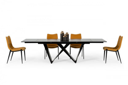 Black Rectangular Ceramic And Metal Self-Storing Leaf Dining Table