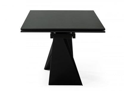 Black Rectangular Ceramic And Metal Self-Storing Leaf Dining Table
