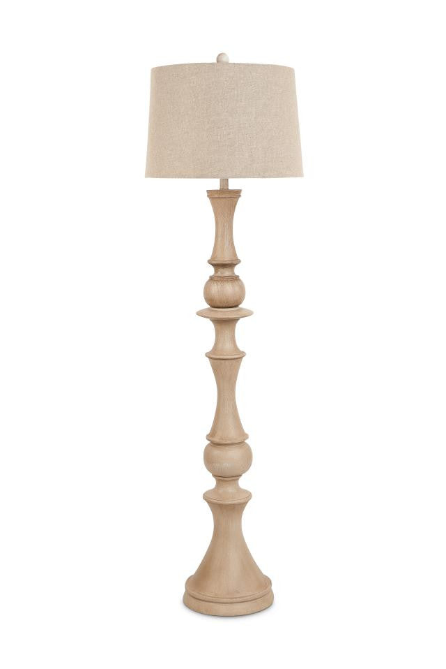 Brown Polyresin Floor Lamp w/ Beige Linen Shade